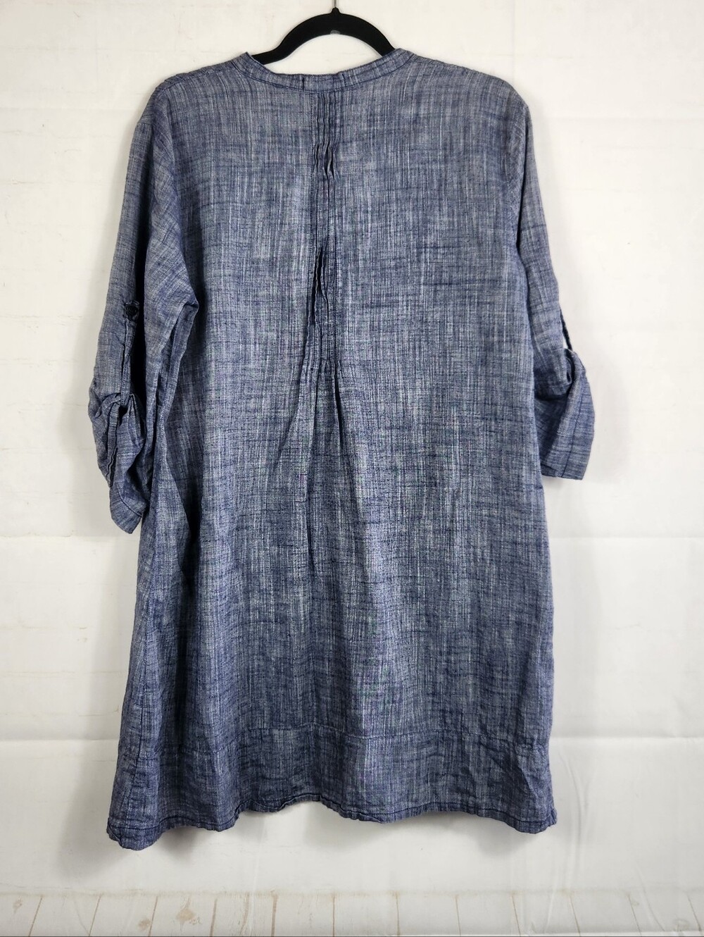 CP Shades Regina Chambray Blue Cotton Tunic Top Large Boho Lagenlook - Picture 3 of 12
